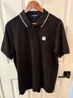 NWOT- Karl Lagerfeld Men’s Black Polo Shirt with Contrast Trim